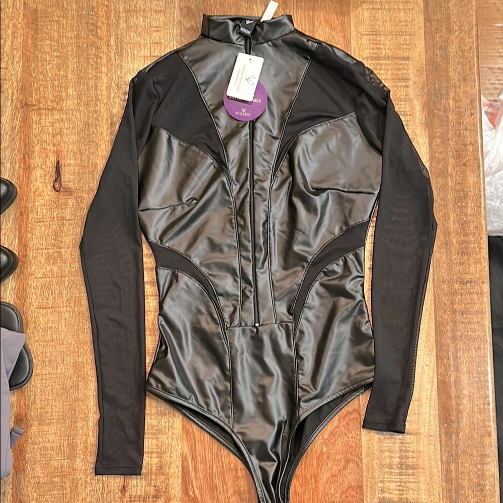 Windsor Black Faux Leather Bodysuit